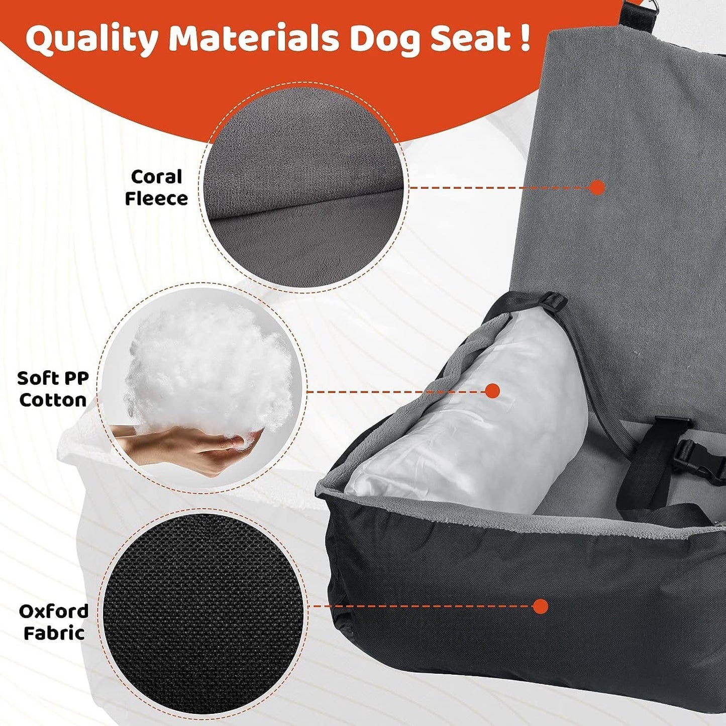 IFurffy Dog Car Seat, Pet Car Seat With Storage Pockets And Clip-On Safety Leash, Washable Coral Fleece Dog Booster Seat For Small Medium Dogs, Small Dog Car Seat For Travel Dog Car Bed ,Grey