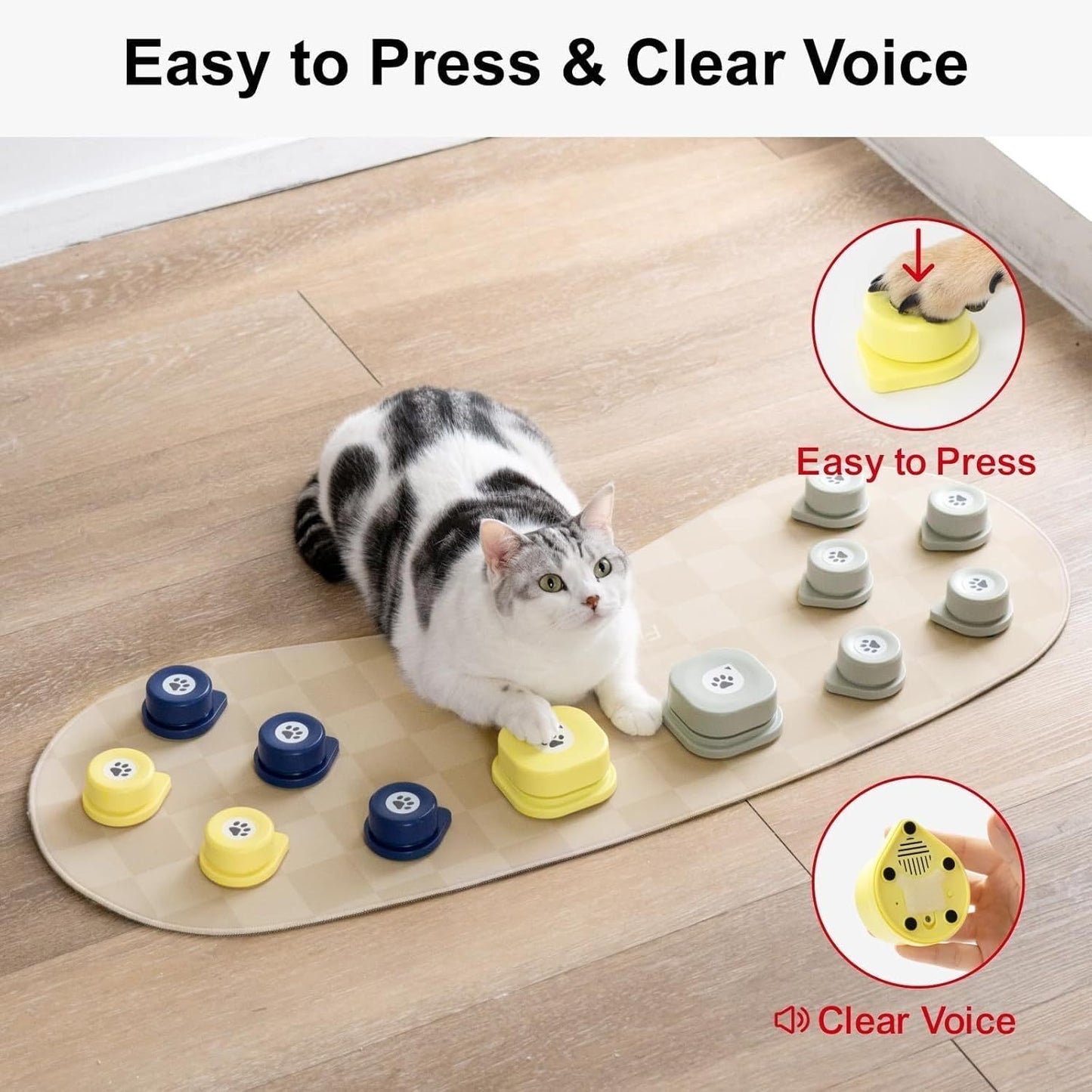 MEWOOFUN Dog Talking Buttons - 12-Pack Rechargeable Voice Recording Buttons With Mat, Communication Starter Kit For Dogs & Cats, Easy-to-Use Pet Sound Buttons