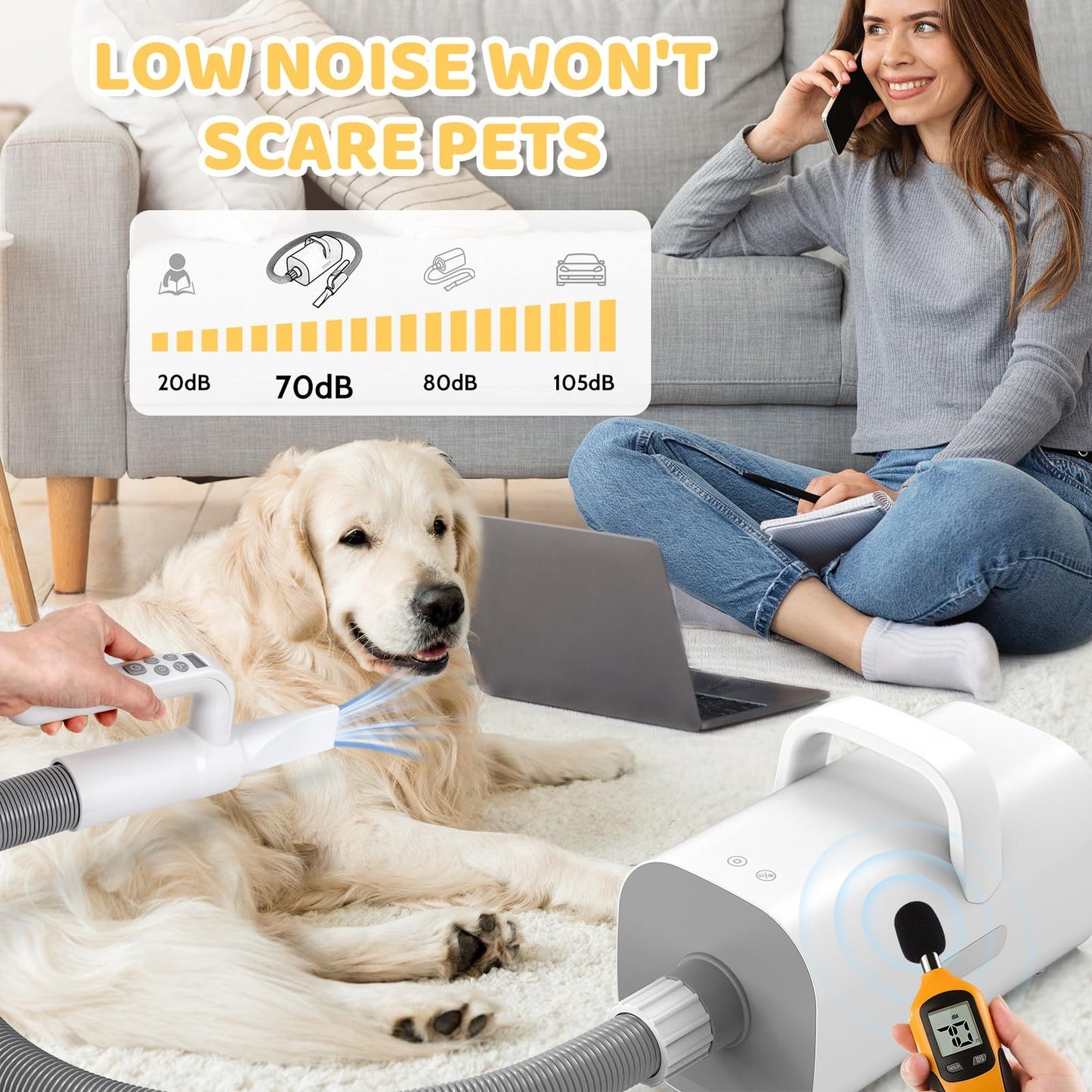 Pet Hair Dryer, 4-in-1 Smart Handle Pet Hair Dryer, 90 Ms High-speed Negative Ion Pet Hair Dryer, Adjustable Wind Speed And Temperature, Suitable For Dogs And Cats