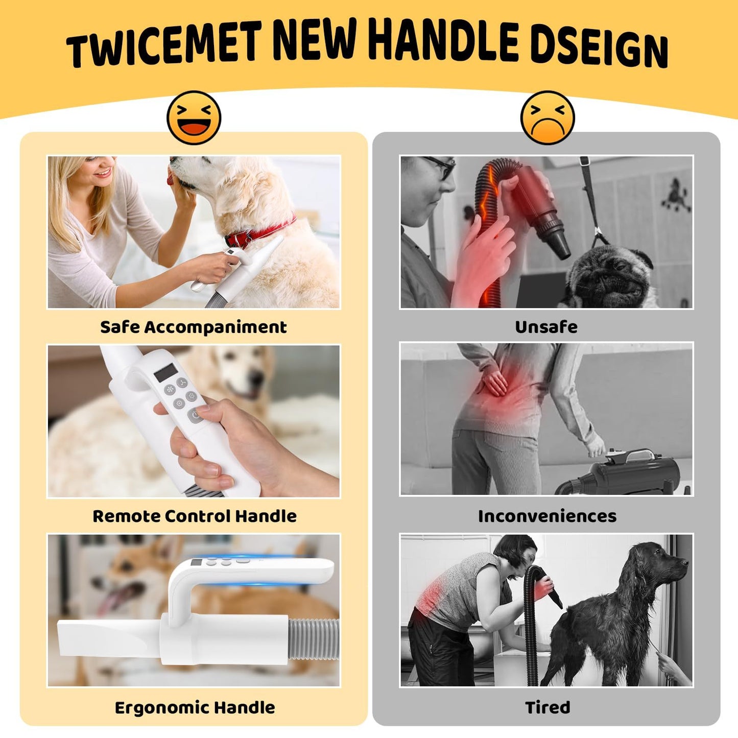 Pet Hair Dryer, 4-in-1 Smart Handle Pet Hair Dryer, 90 Ms High-speed Negative Ion Pet Hair Dryer, Adjustable Wind Speed And Temperature, Suitable For Dogs And Cats